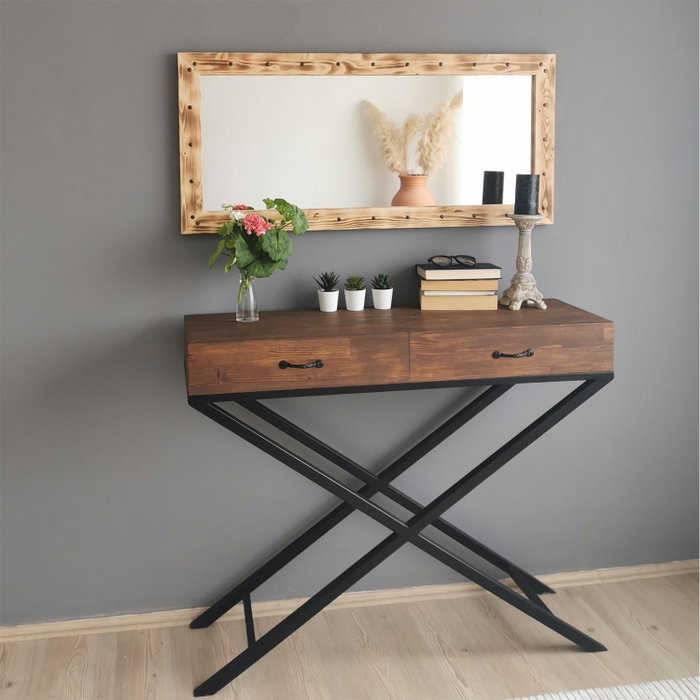 Hanah Home Espejo de Madera Maciza de Pino Nogal Z11050ES Hanah Home Espejo de Madera Maciza de Pino Nogal Z11050ES